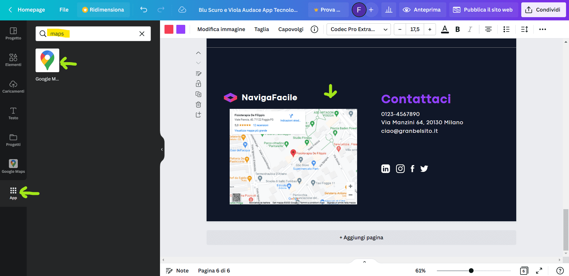 Aggiunta Mappa a Sito Web Canva